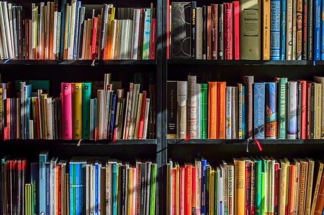 bookshelves representing health and wellness topics